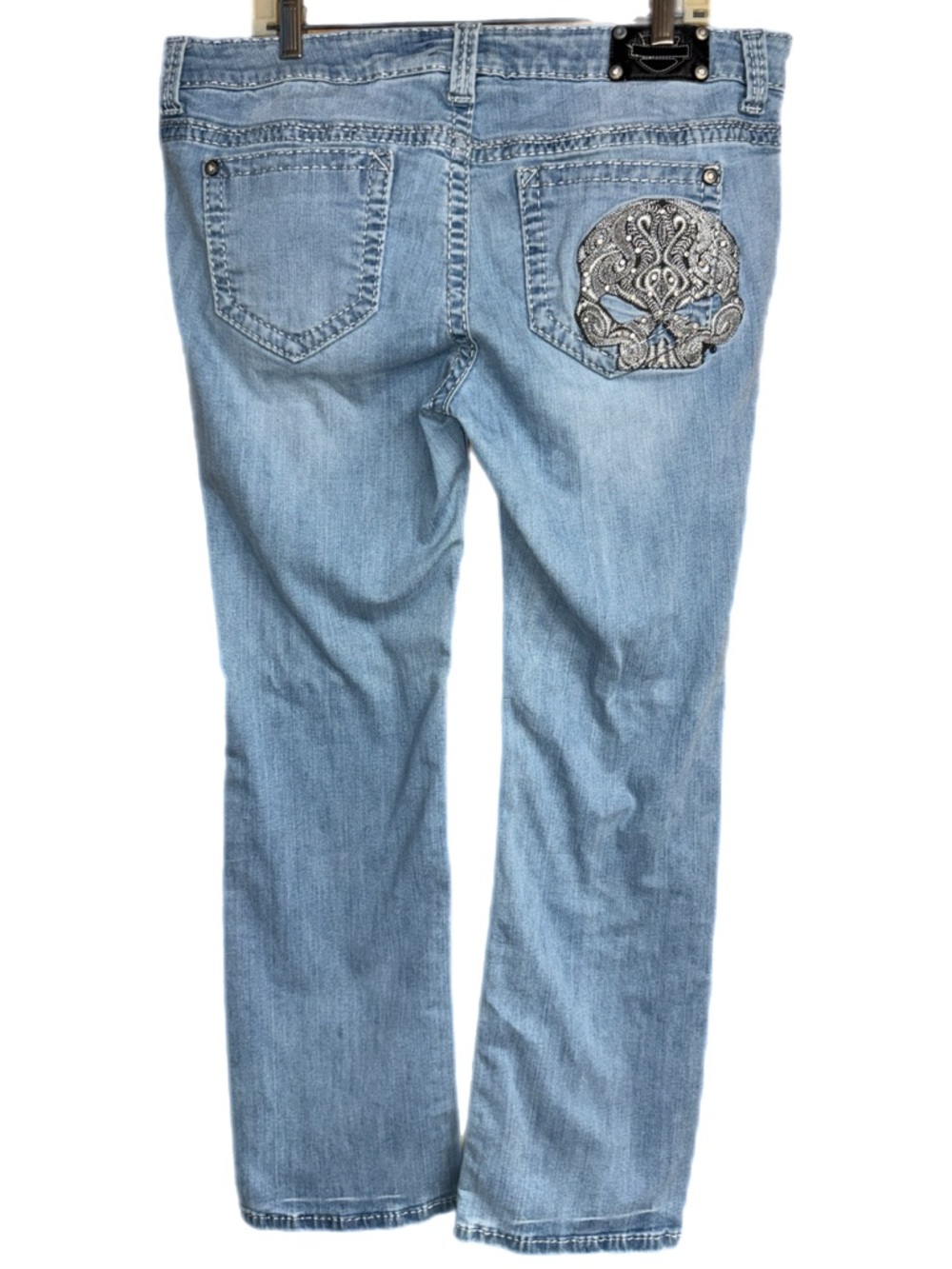 Harley‑Davidson - Embroidered Skull Denim Jeans - Light Wash - Size 16